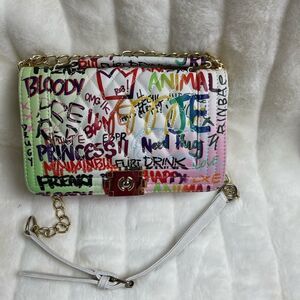 - Graffiti multi color quilted Satchel/crossbody bag with gold accents